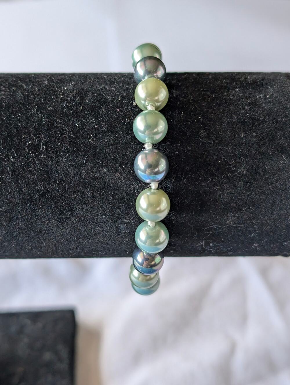 Silver Tone Multicolor Glass Faux Pearls Bracelet